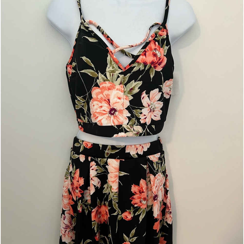 Black floral top and skirt